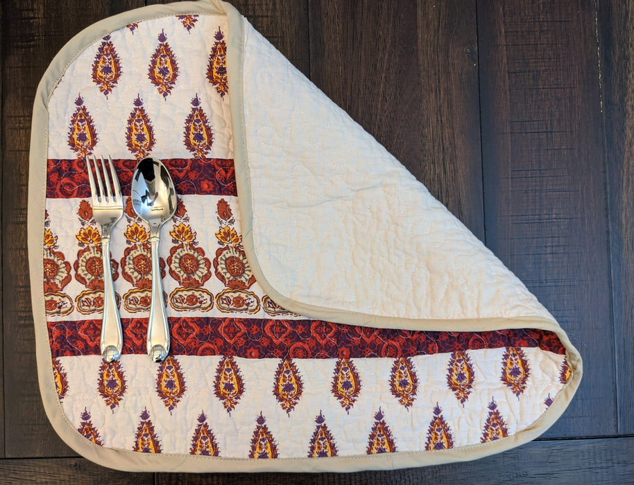 DaDa Bedding Set of 6-Pieces Hand-Made Placemats Cotton Bohemian Moroccan Tear Drop Rubies Paisley Floral Patchwork Table Mats (JHW653) - DaDa Bedding Collection