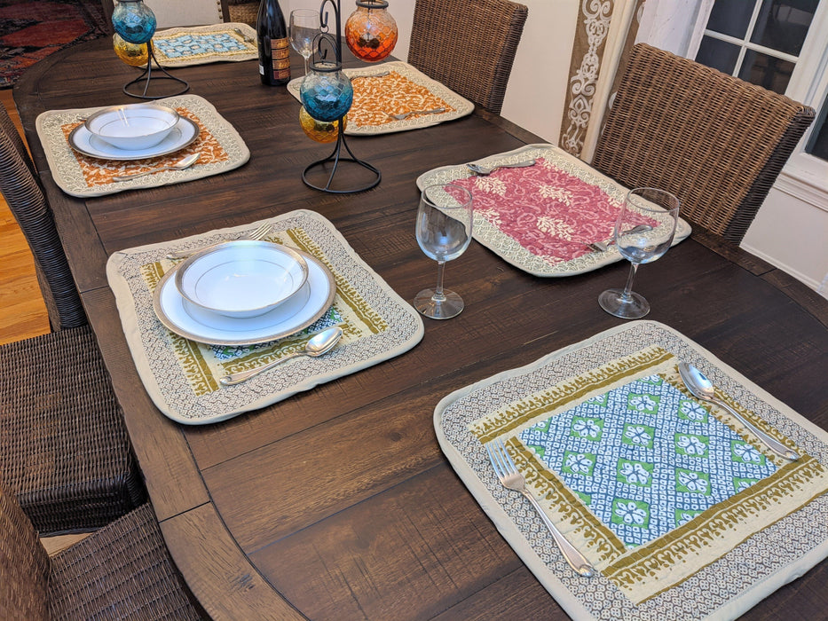 DaDa Bedding Set of 6-Pieces Hand-Made Placemats Cotton Bohemian Gallery of Roses Patchwork Floral Table Mats (JHW-546) - DaDa Bedding Collection