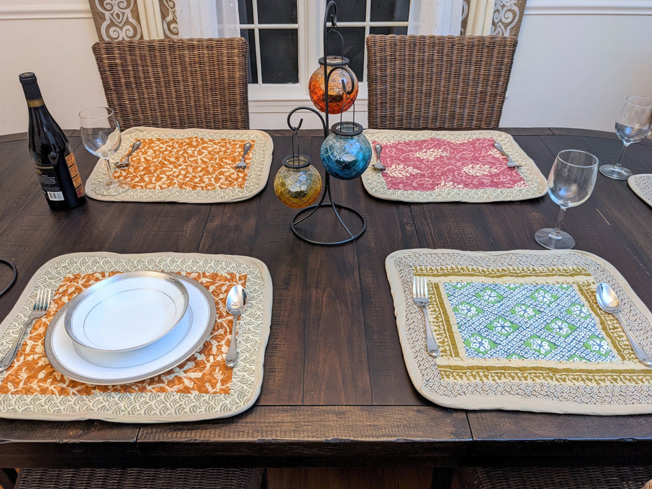 DaDa Bedding Set of 6-Pieces Hand-Made Placemats Cotton Bohemian Gallery of Roses Patchwork Floral Table Mats (JHW-546) - DaDa Bedding Collection