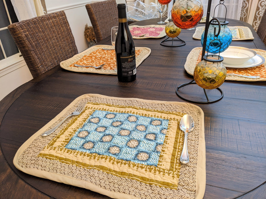 DaDa Bedding Set of 6-Pieces Hand-Made Placemats Cotton Bohemian Gallery of Roses Patchwork Floral Table Mats (JHW-546) - DaDa Bedding Collection