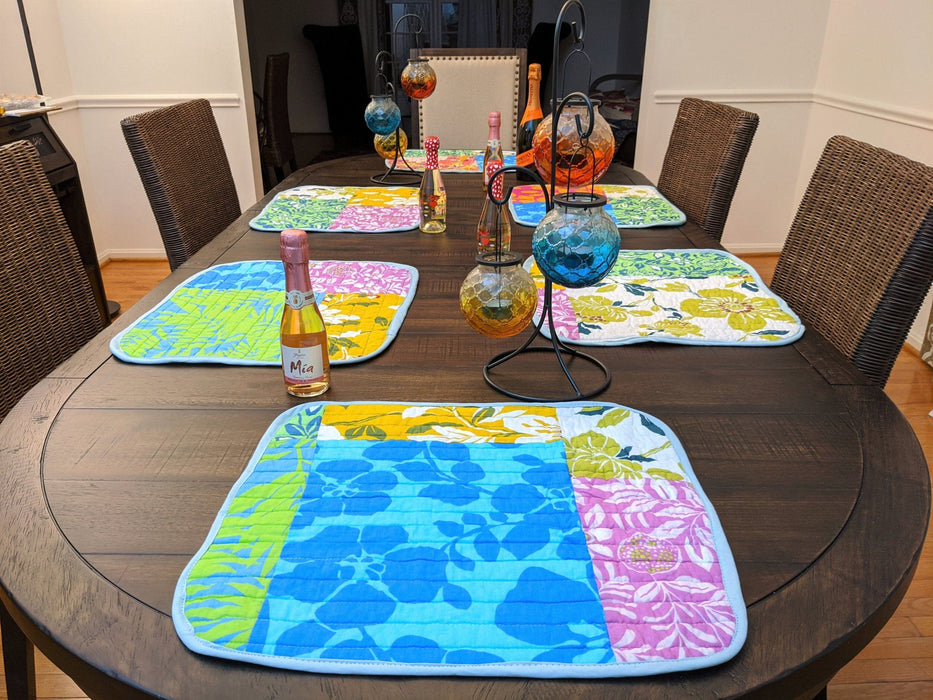 DaDa Bedding Set of 6-Pieces Hand-Made Placemats Cotton Bohemian Tropical Sunrise Rainbow Garden Patchwork Floral Table Mats - DaDa Bedding Collection