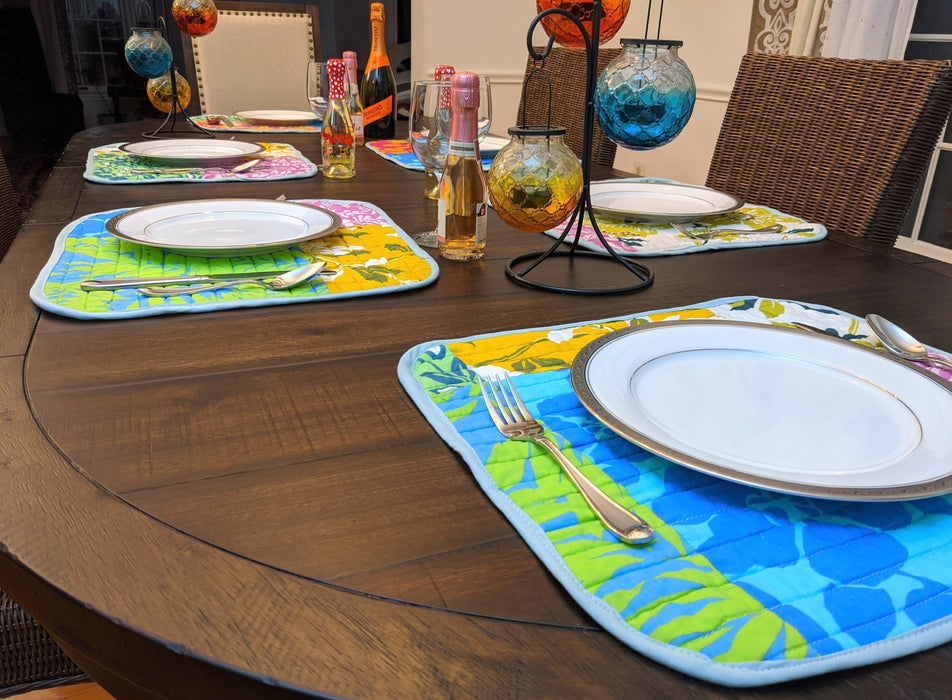 DaDa Bedding Set of 6-Pieces Hand-Made Placemats Cotton Bohemian Tropical Sunrise Rainbow Garden Patchwork Floral Table Mats - DaDa Bedding Collection