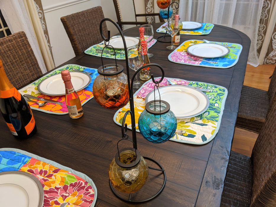 DaDa Bedding Set of 6-Pieces Hand-Made Placemats Cotton Bohemian Tropical Sunrise Rainbow Garden Patchwork Floral Table Mats - DaDa Bedding Collection
