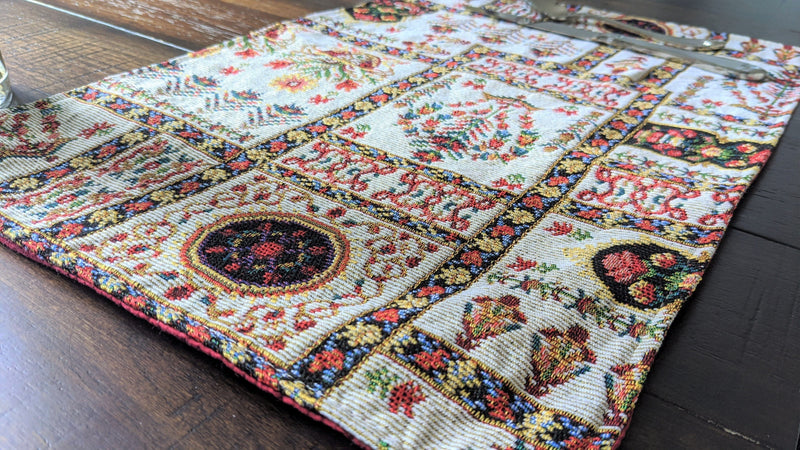 DaDalogy Bedding Set of 4-Pieces Light White Mughal Floral Botanical Cottage Fleur Tapestry Placemats 13” x 19” (18196) - DaDa Bedding Collection