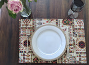 DaDa Bedding Set of 8 Pieces Light Botanical Mughal Floral Table Woven Tapestry - 4 Placemats, 2 Table Runners, 2 Throw Pillow Covers (18196) - DaDa Bedding Collection