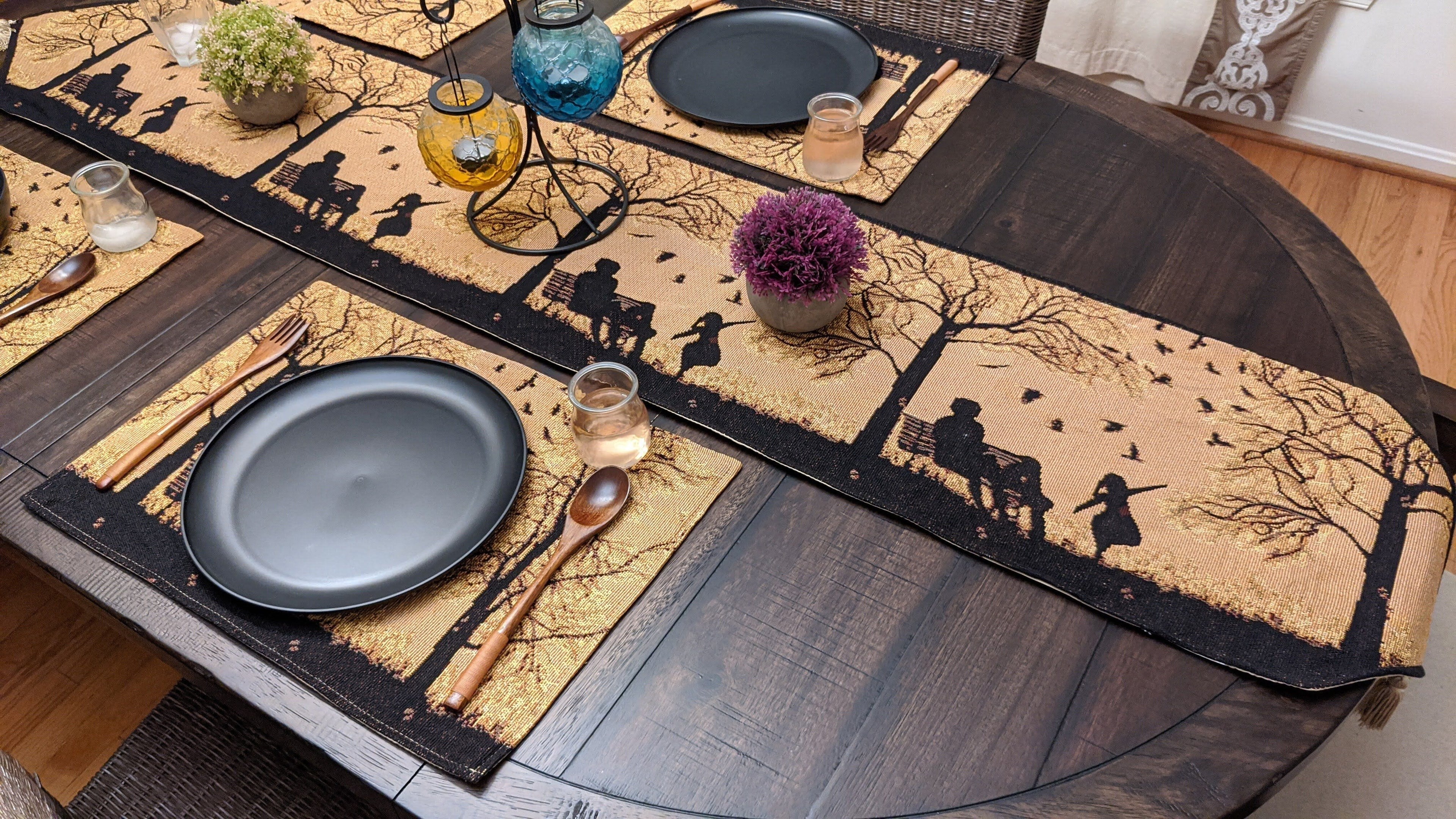 DaDalogy Autumn Birds Family Gathering Woven Tapestry Dining Table Runner (18198) - DaDa Bedding Collection