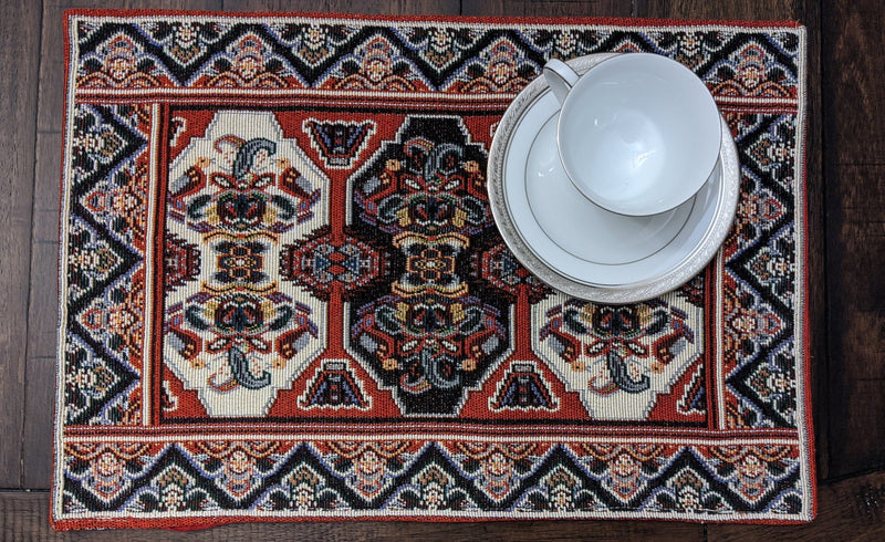 DaDalogy Set of 4-Pieces Majestic Kilim Red Persian Rug Woven Tapestry Placemats 13” x 19” (18195) - DaDa Bedding Collection