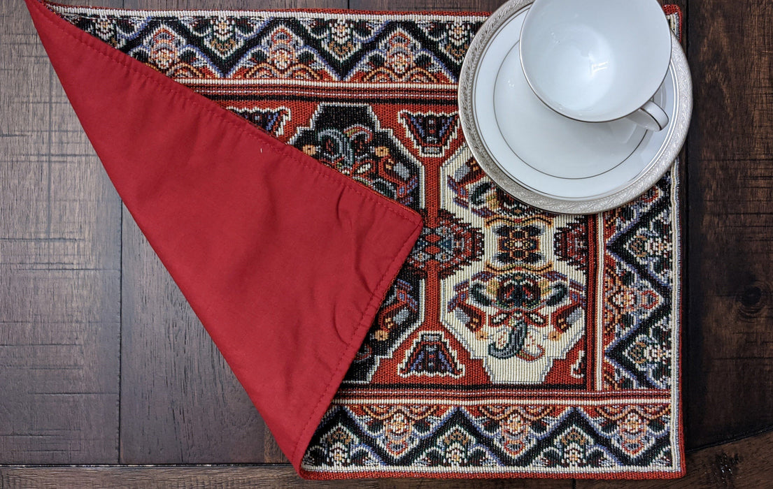 DaDalogy Set of 4-Pieces Majestic Kilim Red Persian Rug Woven Tapestry Placemats 13” x 19” (18195)