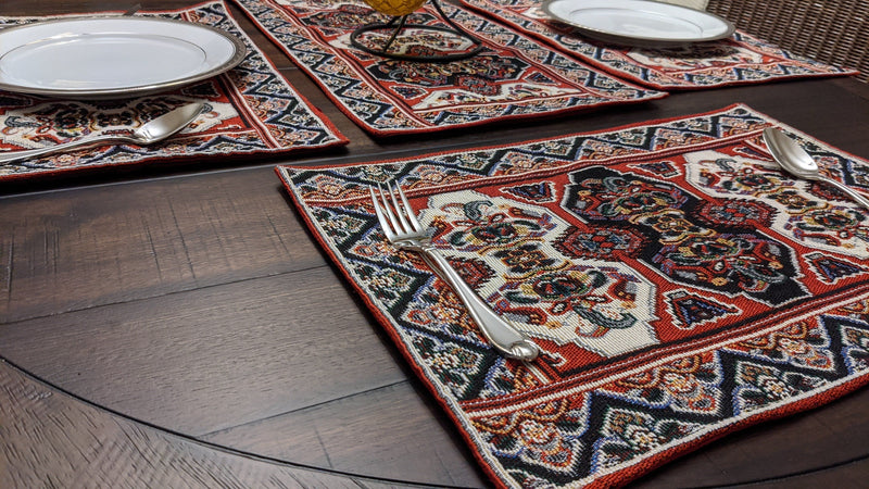 DaDalogy Set of 4-Pieces Majestic Kilim Red Persian Rug Woven Tapestry Placemats 13” x 19” (18195) - DaDa Bedding Collection