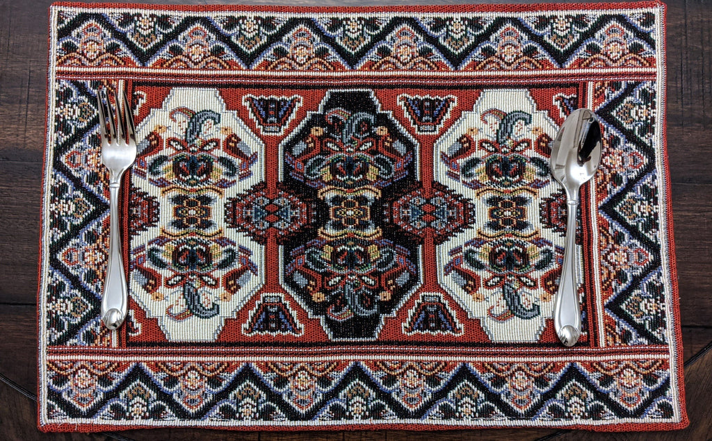 DaDalogy Set of 4-Pieces Majestic Kilim Red Persian Rug Woven Tapestry Placemats 13” x 19” (18195) - DaDa Bedding Collection