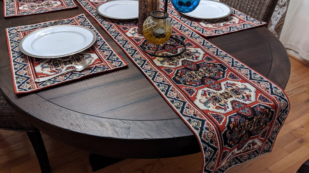 DaDalogy Elegant Majestic Kilim Red Persian Rug Ornate Floral Woven Tapestry Table Runner (18195) - DaDa Bedding Collection