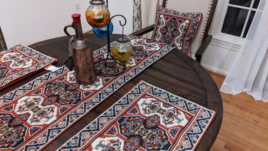 DaDalogy Set of 4-Pieces Majestic Kilim Red Persian Rug Woven Tapestry Placemats 13” x 19” (18195) - DaDa Bedding Collection