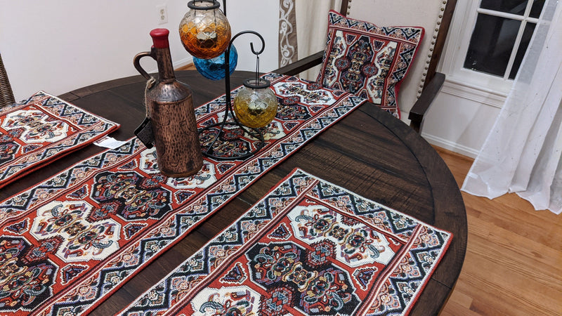 DaDalogy Set of 4-Pieces Majestic Kilim Red Persian Rug Woven Tapestry Placemats 13” x 19” (18195) - DaDa Bedding Collection