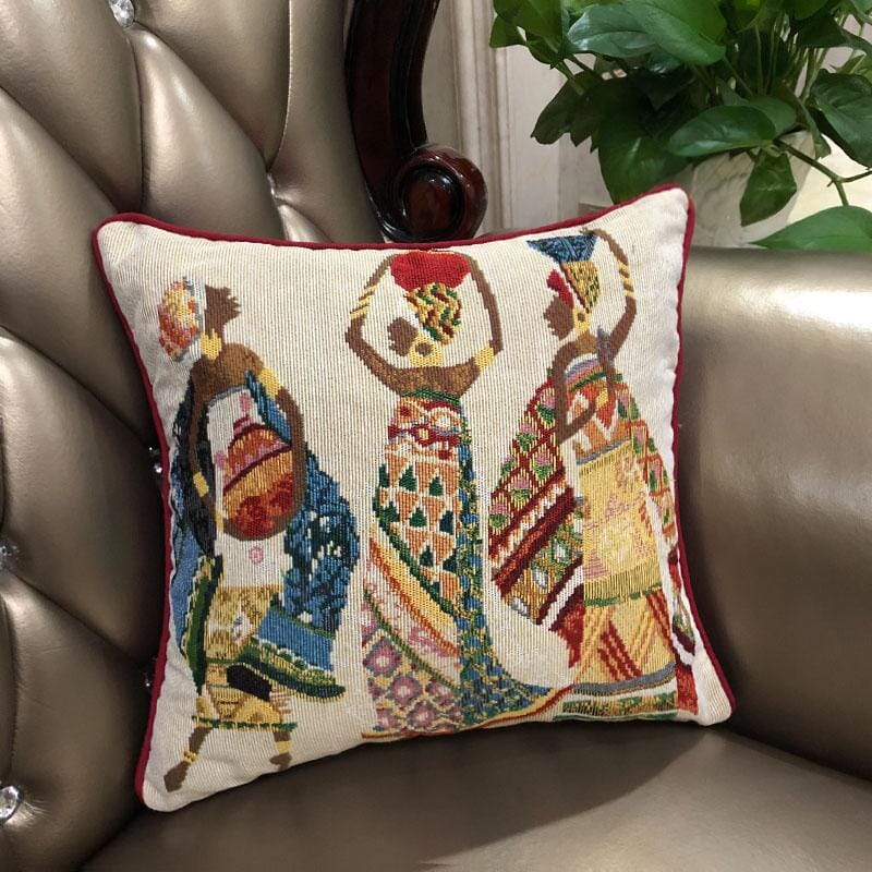 DaDa Bedding Dancing Women African Dreams Tapestry Throw Pillow Covers 16" x 16" - DaDa Bedding Collection
