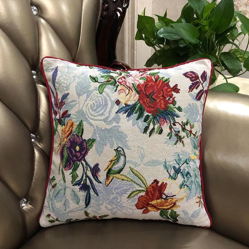 DaDa Bedding Elegant Tropical Paradise Birds Floral Tapestry Throw Pillow Covers 16" (18116) - DaDa Bedding Collection
