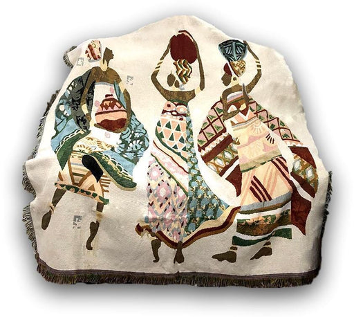 BLANKET - DaDa Bedding Elegant Tapestry Throw Blanket, Dancing Women African Dreams - 50” x 60” (7173) - DaDa Bedding Collection