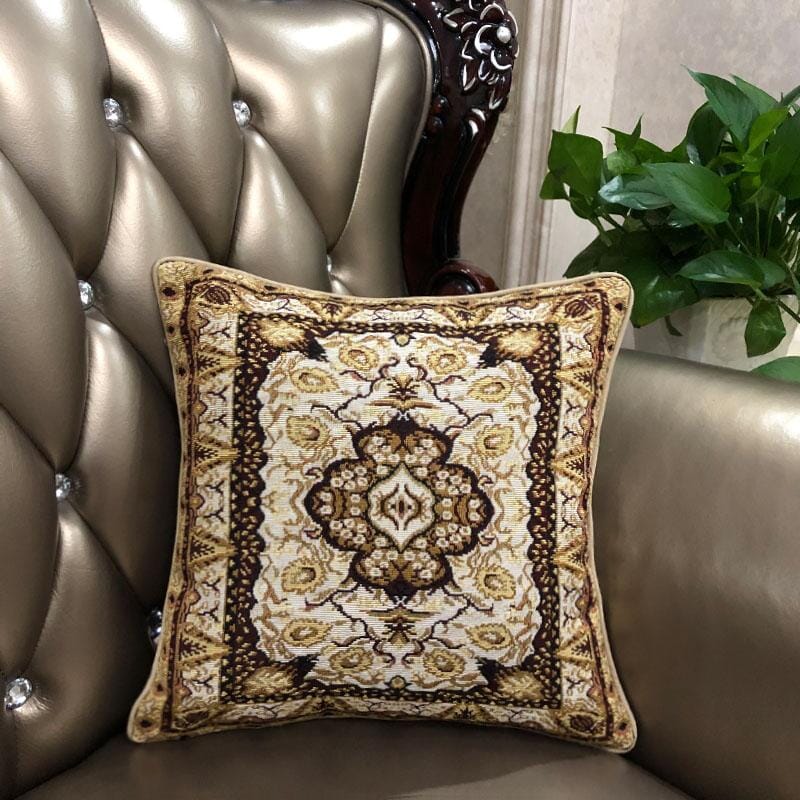 DaDa Bedding Elegant Golden Persian Style Rug Floral Tapestry Throw Pillow Covers 16" x 16" - DaDa Bedding Collection