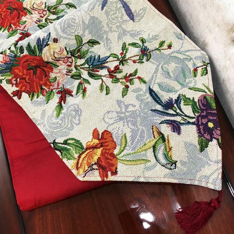 DaDa Bedding Floral Roses Tropical Paradise Birds Woven Tapestry Dining Table Runner (18116) - DaDa Bedding Collection