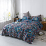 DaDa Bedding Farmhouse Bohemian Native Rustic Navy Blue Geometric Diamond Shapes Bedspread Set (KSX-001) - DaDa Bedding Collection