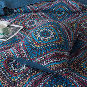 DaDa Bedding Farmhouse Bohemian Native Rustic Navy Blue Geometric Diamond Shapes Bedspread Set (KSX-001) - DaDa Bedding Collection