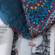 DaDa Bedding Farmhouse Bohemian Native Rustic Navy Blue Geometric Diamond Shapes Bedspread Set (KSX-001) - DaDa Bedding Collection