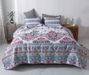 DaDa Bedding Bohemian Summertime White Blue Floral Paisley Bedspread Set (KSX-003) - DaDa Bedding Collection