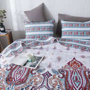 DaDa Bedding Bohemian Summertime White Blue Floral Paisley Bedspread Set (KSX-003) - DaDa Bedding Collection