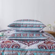 DaDa Bedding Bohemian Summertime White Blue Floral Paisley Bedspread Set (KSX-003) - DaDa Bedding Collection