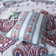 DaDa Bedding Bohemian Summertime White Blue Floral Paisley Bedspread Set (KSX-003) - DaDa Bedding Collection