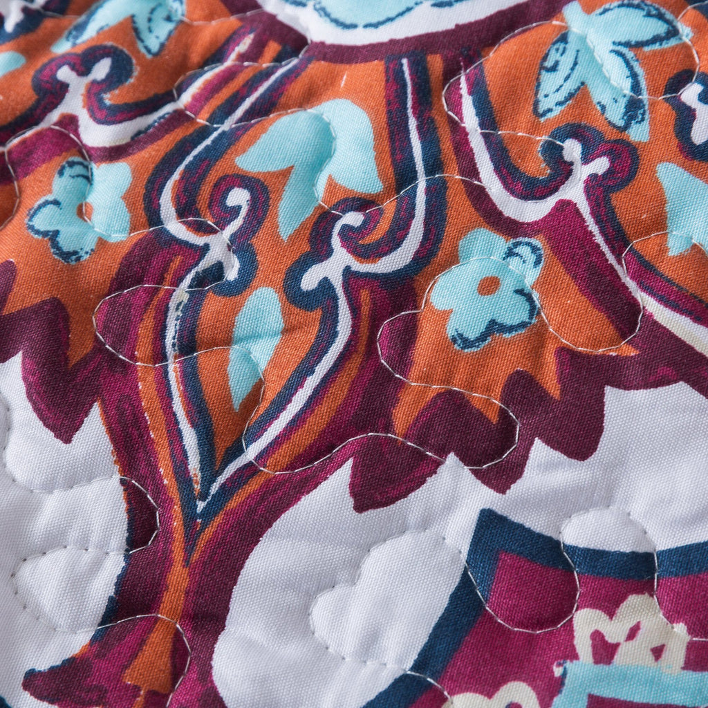 DaDa Bedding Bohemian Summertime White Blue Floral Paisley Bedspread Set (KSX-003) - DaDa Bedding Collection