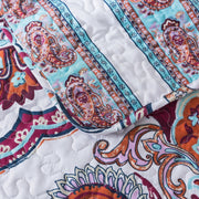 DaDa Bedding Bohemian Summertime White Blue Floral Paisley Bedspread Set (KSX-003) - DaDa Bedding Collection