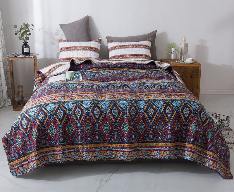 DaDa Bedding Southwestern Aztec Bohemian Desert Tribal Quilted Bedspread Set (KSX-002) - DaDa Bedding Collection