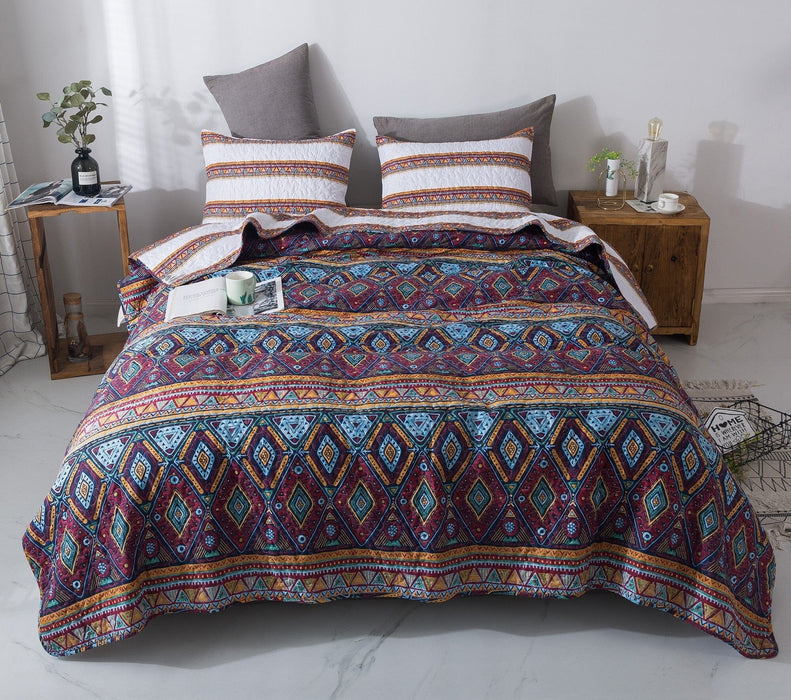 DaDa Bedding Southwestern Aztec Bohemian Desert Tribal Quilted Bedspread Set (KSX-002)