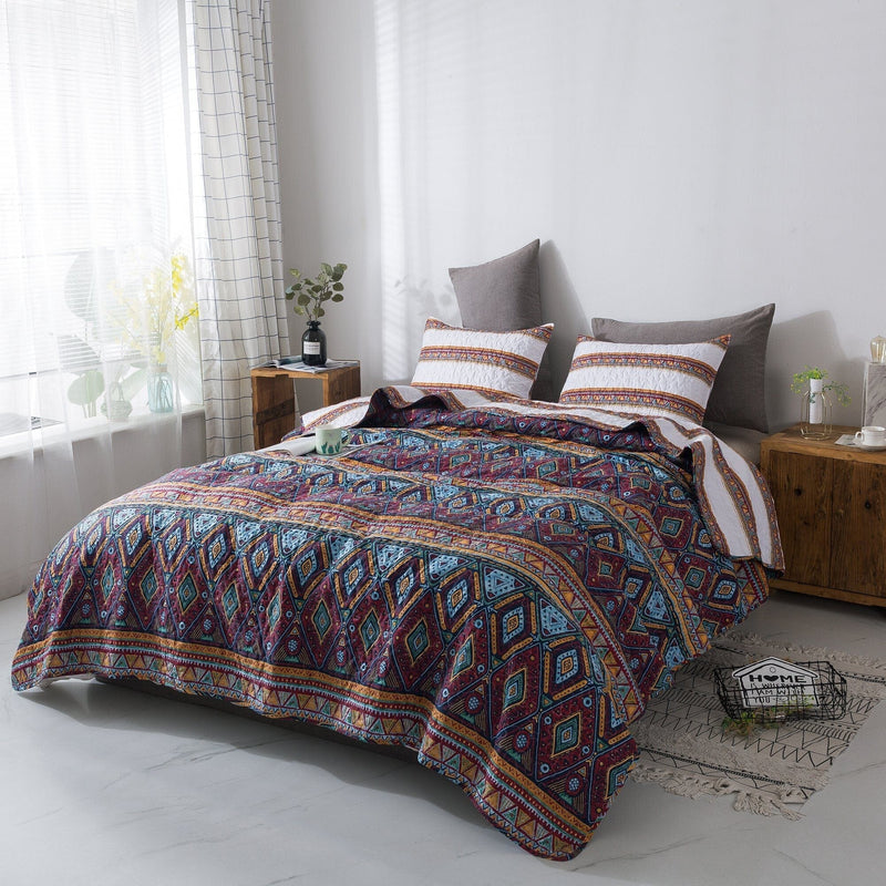 DaDa Bedding Southwestern Aztec Bohemian Desert Tribal Quilted Bedspread Set (KSX-002) - DaDa Bedding Collection