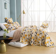 DaDa Bed in a Bag Bundle Set - Yellow Fleur Botanical Ivory Tan Floral Bedding Set (18112) - DaDa Bedding Collection