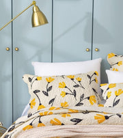 DaDalogy Bedding Yellow Fleur Floral Golden Orange Ivory Botanical Quilted Scalloped Pillow Sham (18112) - DaDa Bedding Collection