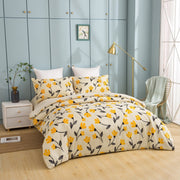 DaDa Bedding Yellow Fleur Golden Orange Botanical Ivory Duvet Cover & Fitted Flat Bed Sheets Set w/ Pillow Cases Window Valances (18112) - DaDa Bedding Collection