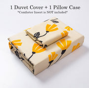 DaDa Bedding Yellow Fleur Floral Golden Orange Ivory Duvet Cover Set w/ Pillow Cases (18112) - DaDa Bedding Collection