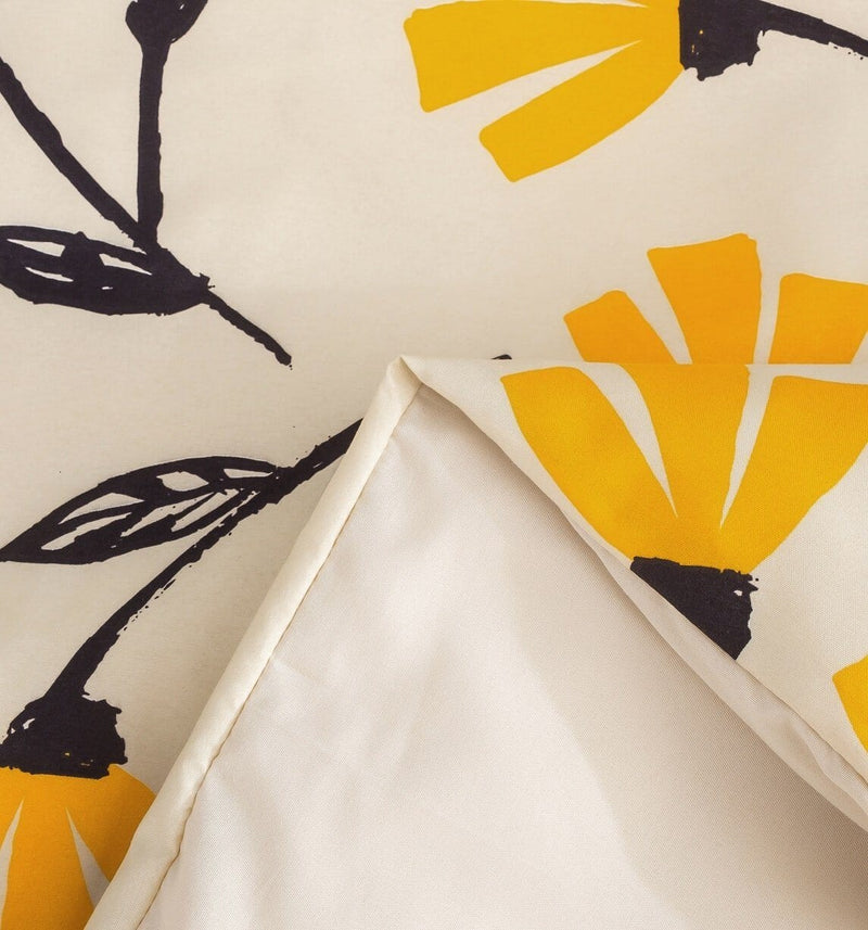 DaDa Bedding Yellow Fleur Golden Orange Botanical Ivory Duvet Cover & Fitted Flat Bed Sheets Set w/ Pillow Cases Window Valances (18112) - DaDa Bedding Collection