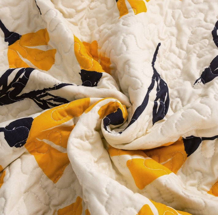 DaDa Bedding Yellow Fleur Floral Golden Orange Ivory Cream Scalloped Bedspread Set (18112)