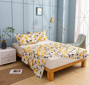 DaDa Bedding Yellow Fleur Golden Orange Floral Ivory Fitted & Flat Bed Sheets Set (18112) - DaDa Bedding Collection