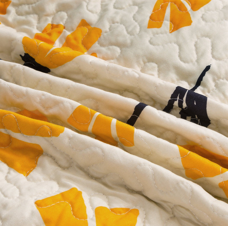 DaDa Bedding Yellow Fleur Floral Golden Orange Ivory Cream Scalloped Bedspread Set (18112) - DaDa Bedding Collection