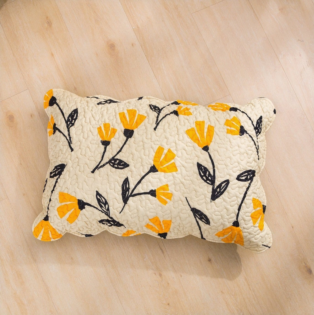 DaDa Bed in a Bag Bundle Set - Yellow Fleur Botanical Ivory Tan Floral Bedding Set (18112) - DaDa Bedding Collection