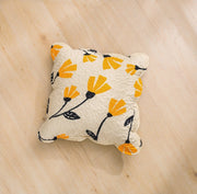 DaDa Bedding Set of 2-Pieces Yellow Fleur Floral Golden Orange Ivory Cream Scalloped Throw Pillow Covers, 18" x 18" (18112) - DaDa Bedding Collection