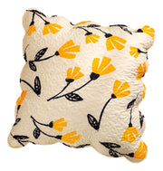 DaDa Bedding Yellow Fleur Floral Golden Orange Ivory Cream Scalloped Euro Pillow Sham Cover, 26" x 26" (18112) - DaDa Bedding Collection