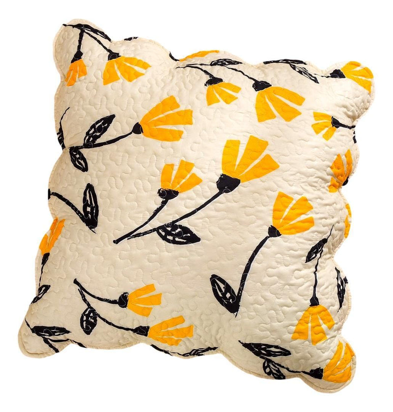 DaDa Bedding Yellow Fleur Floral Golden Orange Ivory Cream Scalloped Euro Pillow Sham Cover, 26" x 26" (18112) - DaDa Bedding Collection