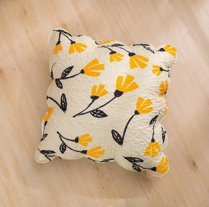 DaDa Bedding Yellow Fleur Floral Golden Orange Ivory Cream Scalloped Euro Pillow Sham Cover, 26" x 26" (18112) - DaDa Bedding Collection