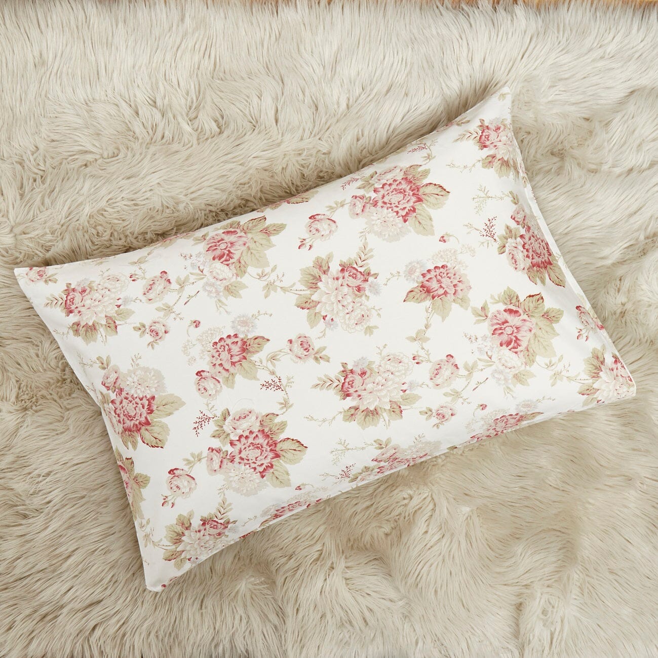 DaDa Bedding Hint of Mint Dainty Cottage Floral Roses Cotton Flat Sheet Only w/ Pillow Case (3036) - DaDa Bedding Collection