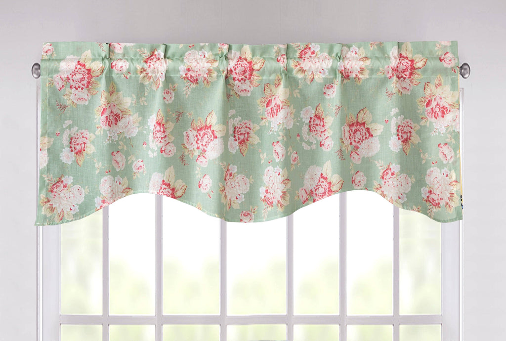 DaDa Bedding Hint of Mint Floral Pastel Roses Cottage Window Curtain Valance - 18" x 52" (JHW-3036) - DaDa Bedding Collection