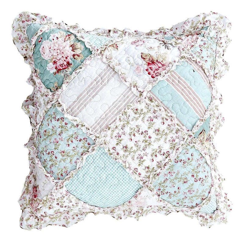 DaDa Bedding Set of 2-Pieces Hint of Mint Floral Patchwork Throw Pillow Covers, 18" x 18" (JHW3036) - DaDa Bedding Collection